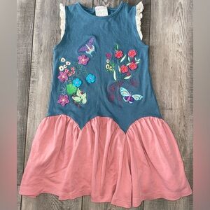Lemon Loves Lime Flower Butterfly Embroidered Pink Blue Ruffle Tank Dress Size 6